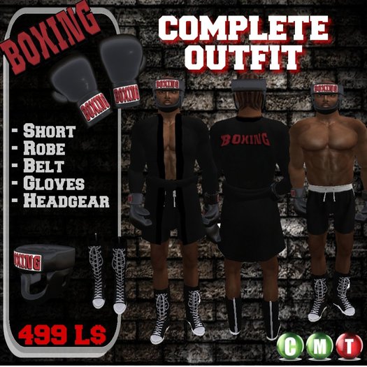 Second Life Marketplace Boxing full outfit black Boxer suit Boxer